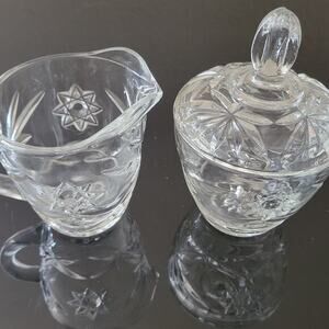 Vintage Mid Retro Century Modern Anchor Hocking Star of‎ David Sugar and Creamer